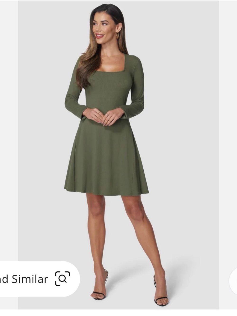 bebe Olive Green Square Neck Long Sleeve A-Line Dress